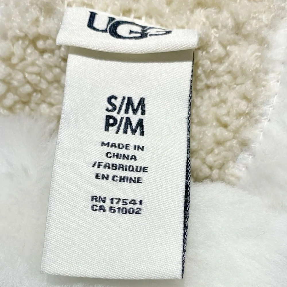 UGG White Black Quilted Shearling Trim & Leather Gloves NWT